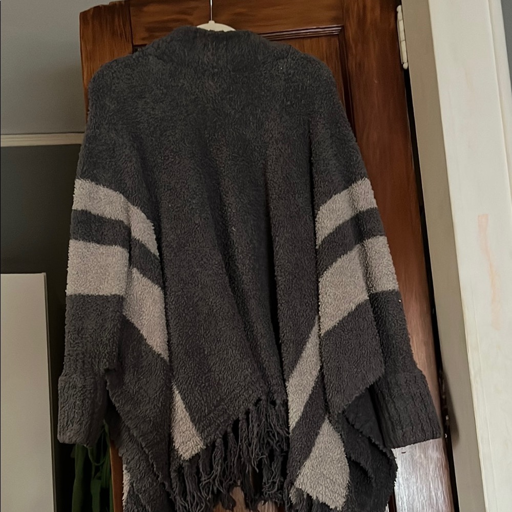 Barefoot Dreams Gray Poncho Sweater with Fringe